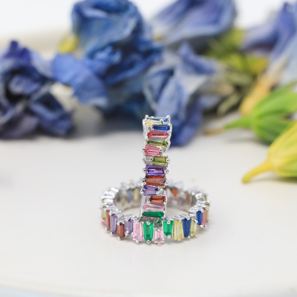 multi colored silver rhinestone ring stackable - Picture 5 of 8